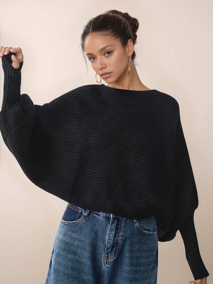 SLOUCHY OVERSIZED RIB CROPPED SWEATER - NARAVOCO