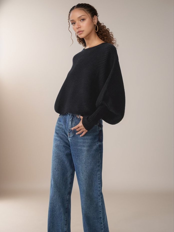 SLOUCHY OVERSIZED RIB CROPPED SWEATER - NARAVOCO