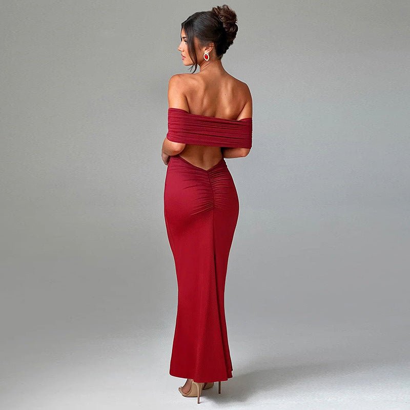 Socialite Style Elegant Sexy Backless Off - shoulder Dress Women - NARAVOCO